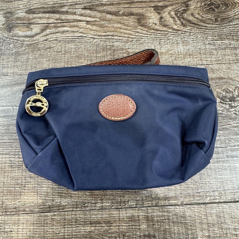 Longchamp Le Pliage Clutch Bag Women's Small Navy Nylon Monogram Zip Travel